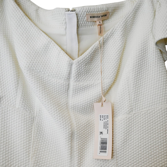 Rebecca Taylor Fit and Flare Dress Size 8 White Short Flutter Sleeve Textured - Picture 5 of 7